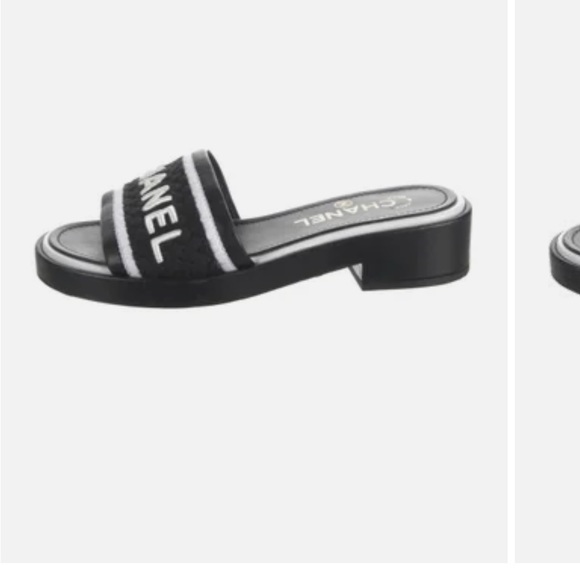 Chanel Lambskin Embroidered CC Mule Sandal 37 Black White - Picture 2 of 11